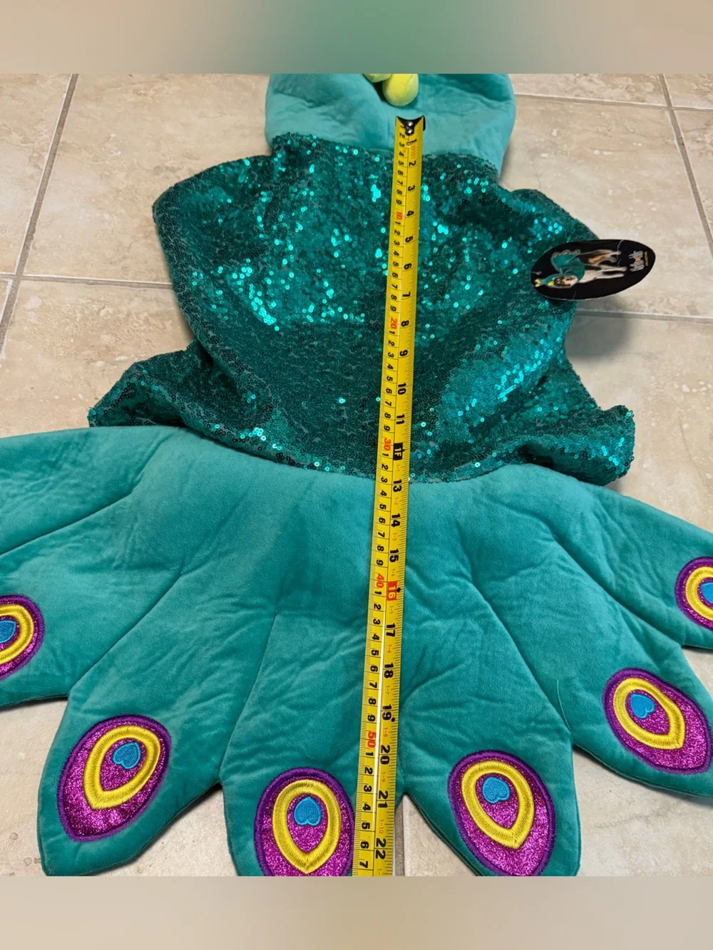 Thrills & Chills Peacock Dog Costume XL Sequins Hood Halloween Pet Outfit